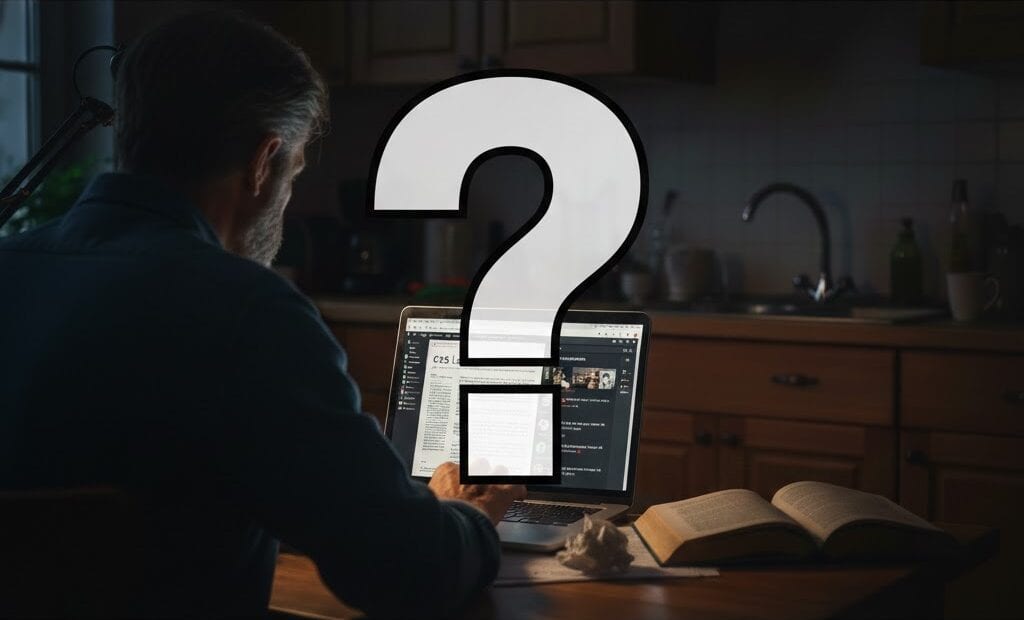 A man doing computer research like Thomas Faulk