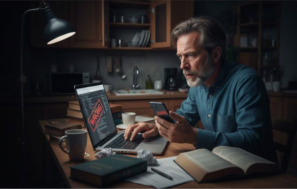 A Man making changes to his website after getting caught telling lies.