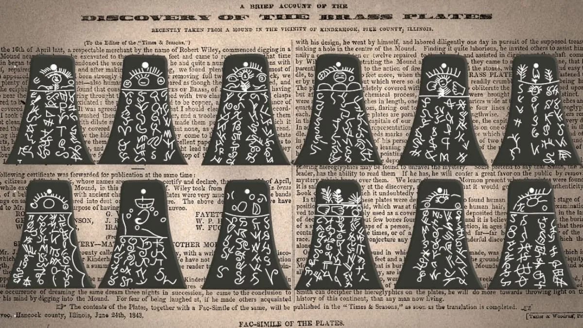 Kinderhook Plates in front of a newspaper article