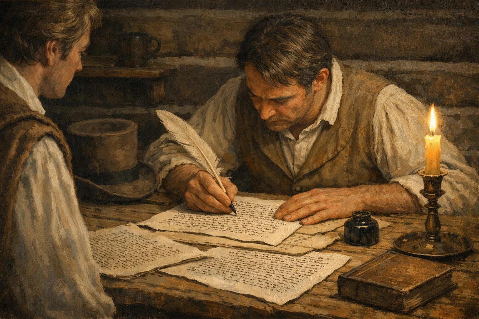 Scribe writing down the Book of Mormon Translation